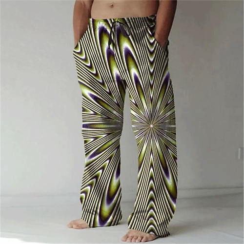 Herrenhose Hose Grafik Outdoor Urlaub Hawaiianisch Orange Grün Unelastisch Image