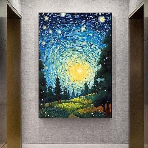 Sternennacht handgemalte Wandkunst Van Gogh Kunst handgemachte Sternennacht Landschaft Vintage Ölgemälde Wald Wandkunst für Zuhause ohne Rahmen