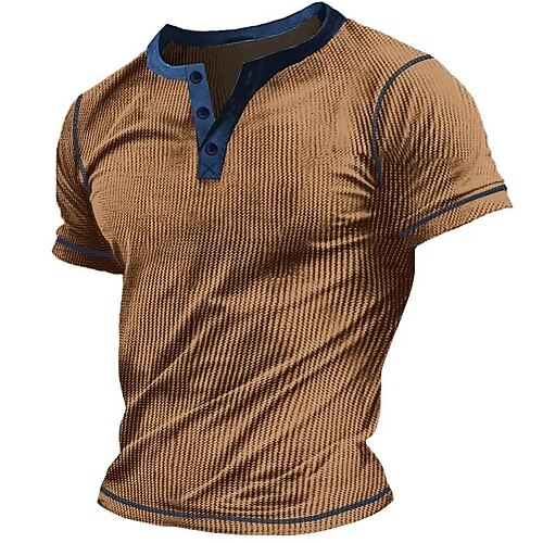 Herren Waffel-Henley-Hemd T-Shirt Feste Farbe Henley Outdoor Casual Kurzarm Taste Bekleidung Polyester Modisch Designer Komfortabel Image