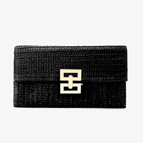 Per donna Tracolla Evening Bag Portafoglio da polso Borsa di paglia Borsa a busta Paglia Feste Ricevimento di matrimonio Spiaggia Fibbia Massima capacità Tinta unica A strisce Nero Albicocca