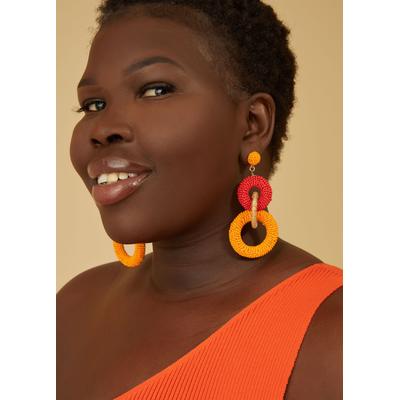 Plus Size Bead And Raffia Ring Earrings
