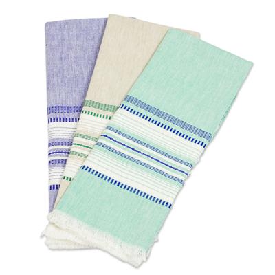 Sea and Sky,'Set of Three 100% Cotton Dishtowels from Guatemala'