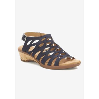 Extra Wide Width Women's Katia Wedge Sandal by Ros Hommerson in Navy Nubuck (Size 11 WW)