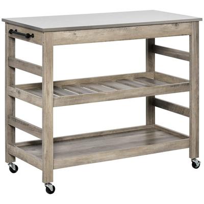 Rolling Kitchen Cart with Stainless Steel Countertop - 19"D x 42.5"W x 35"H