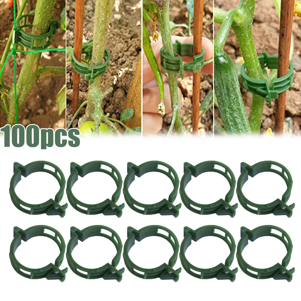 100 stücke Gartenpflanzen-Stütz clips binden Gitter pfahl Veggie-Tomaten-Gewächshaus-Pflanzenständer-Werkzeug gebündelt Schnallen ring halter Image