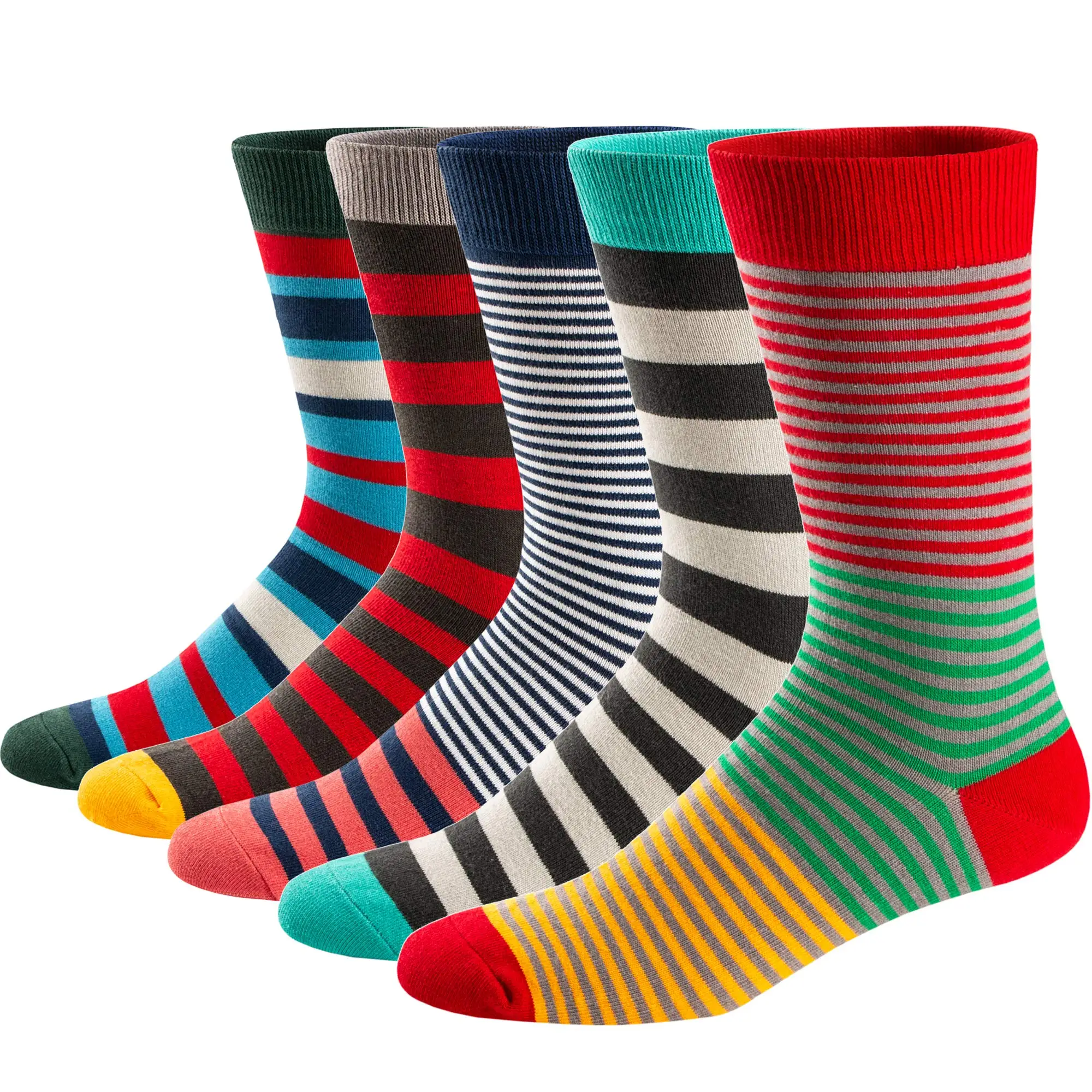 5 Paar Herren Spaß Kleid Socken, Muster lustige Socken Pack, bunt gestreifte gekämmte Baumwolle Neuheit Socken, coole atmungsaktive Casual Socken