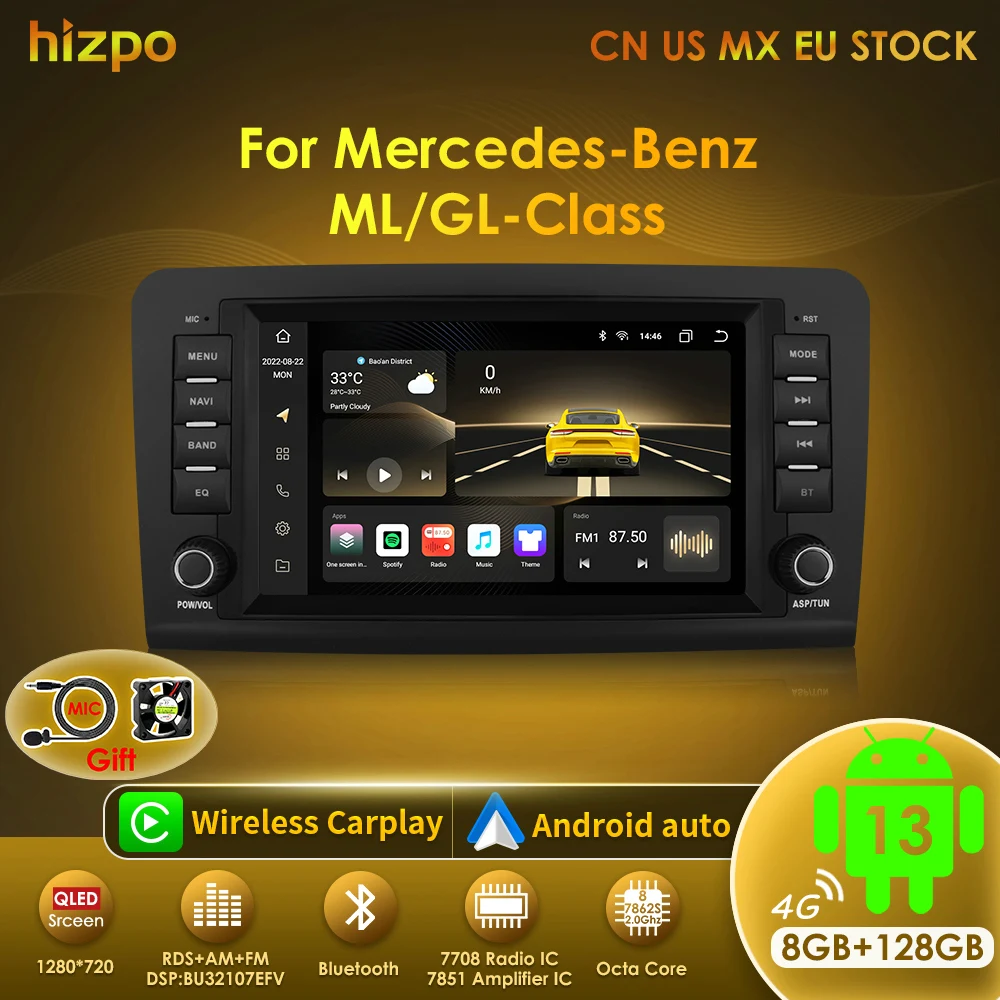 Hizpo 8-Zoll-Autoradio-Player Multimedia für Mercedes Benz M-Klasse W164 GL-Klasse X164 ML GL320 Stereo GPS Navigation Carplay DSP Image