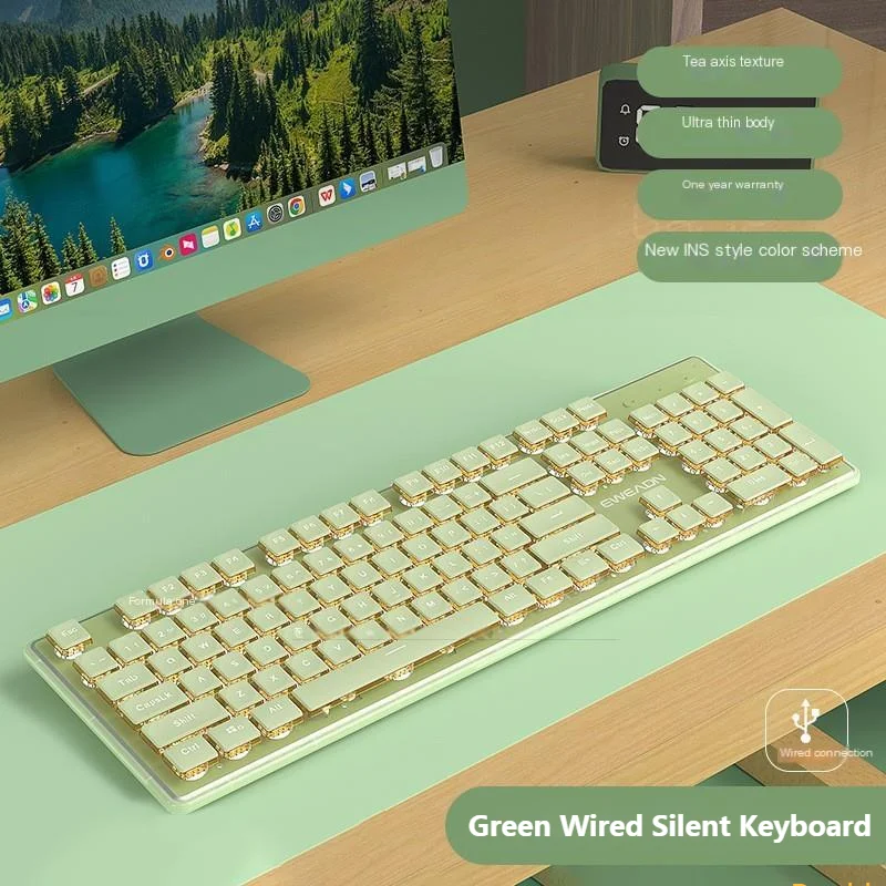 V3 ultra schlanke stille kabel gebundene Tastatur grün mechanische Berührung Computer weibliche Büro tastatur Gaming stumm Ergonomie für Mädchen Geschenk Image