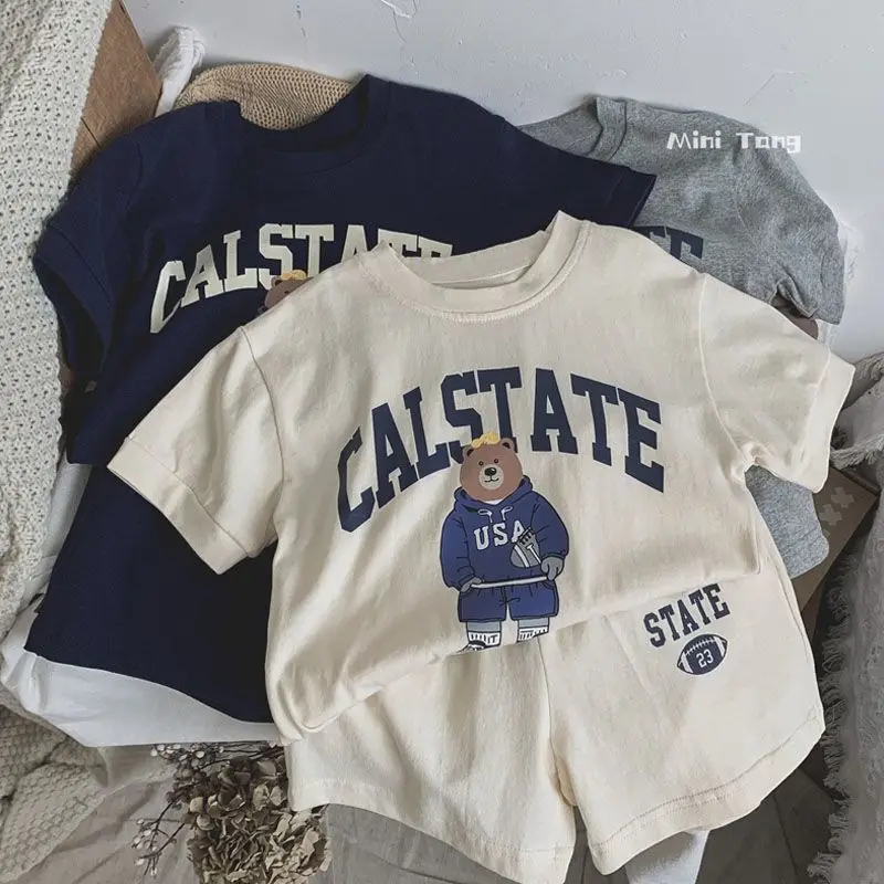 Sommer Kleinkind Neugeborenen Jungen Kleidung Set Kinder Mädchen Katon Bär T-Shirt Top und Shorts Gesäß Outfits Kinder Baumwolle Pyjama Image