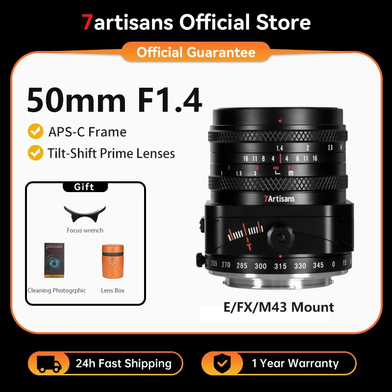 7artisans 50mm F1.4 Tilt-Shift Manuelles Objektiv Große Blende APS-C Objektiv mit 2-in-1 Für Sony E Alpha 6400 ZVE10 A7S A7R FUJIFX E-M1 Mark II/E-M10 Mark IV Micro 4/3 E-PL1 E-M10 GH1/GH2 /GH3/GH4 Image