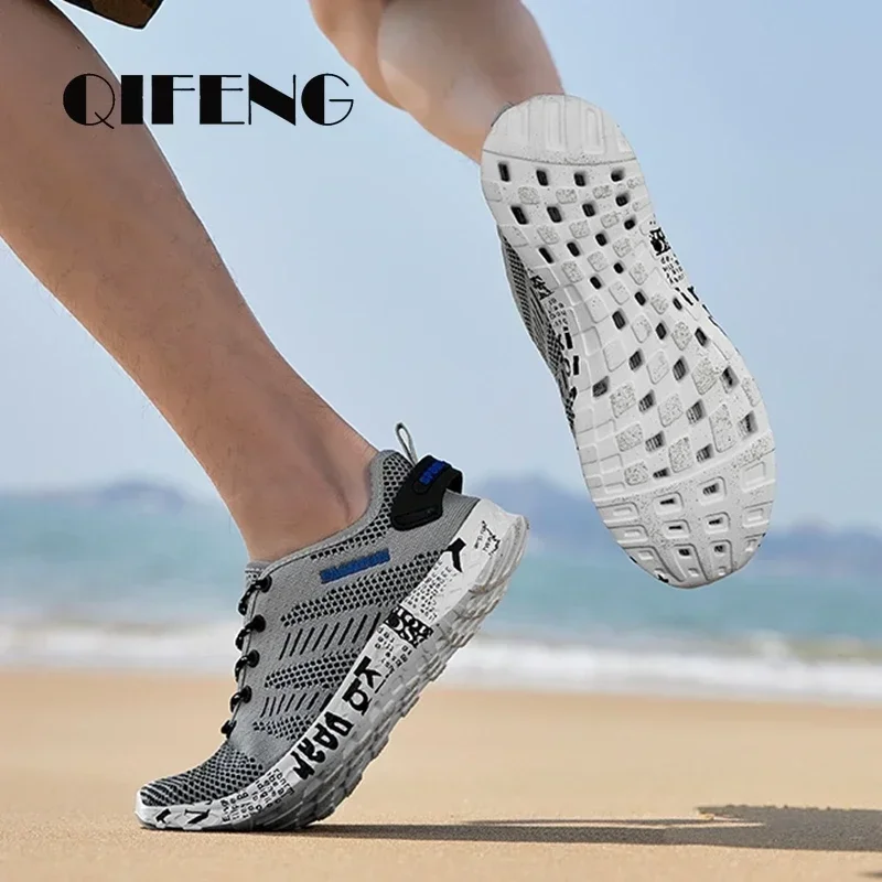 Männer Aqua Schuhe Atmungsaktive Trekking Waten Strand Schnell Trocknend Wasser Schuhe Outdoor Angeln Waten Schuhe Wasser Turnschuhe Männer Lace Up Image
