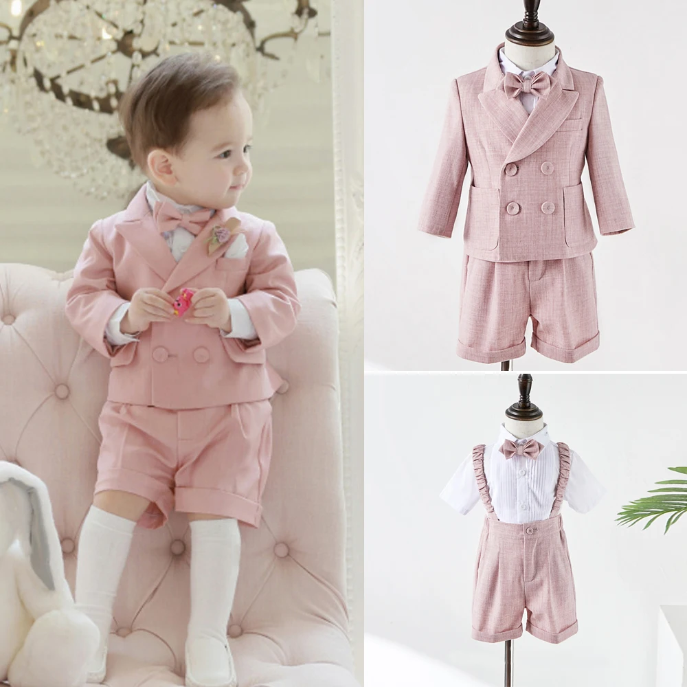Baby Foto rosa Jungen Set für 1 2 3 4 Geburtstags feier Kinder Sets Jungen Outfit formelle Anzüge Kind Set Leinen Kleidung weich Image