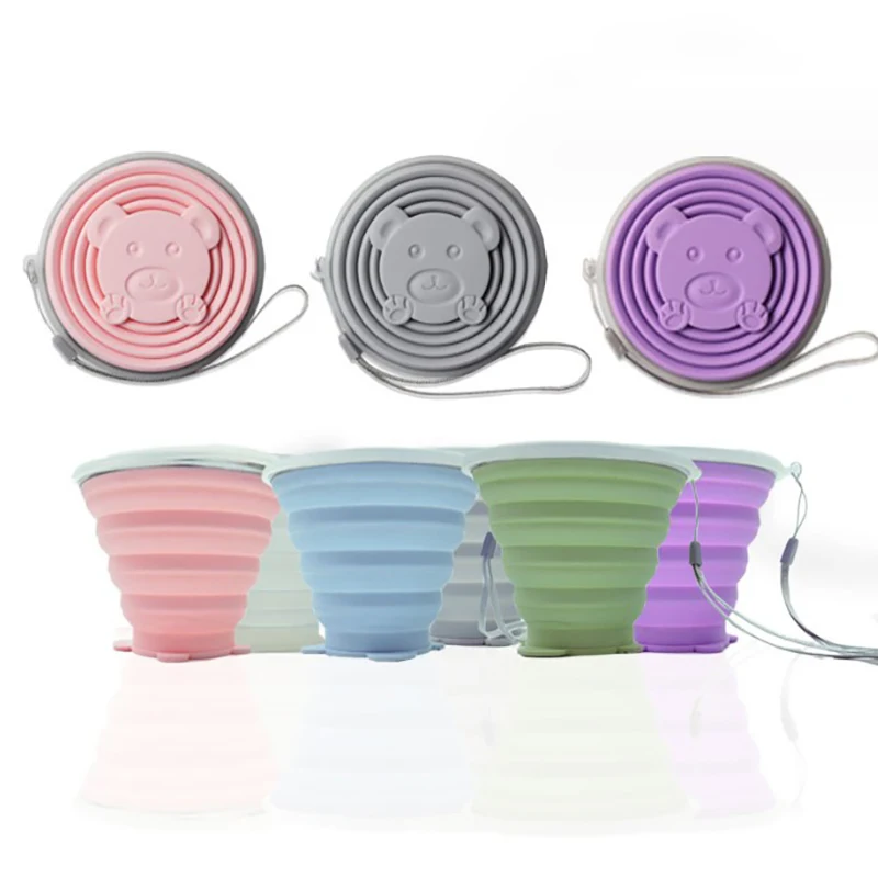 270 ml faltbare Silikonbecher für Reisen, faltbare Campingbecher, faltbarer Wasserbecher, tragbare Trinkbecher mit Deckel Image