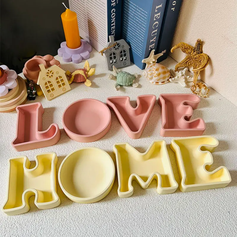 HOME Brief Gips Tablett Silikon Form LIEBE Sakura Meeresschildkröte Gericht Wohnkultur Terrazzo Ablage Zement Kerze Gefäß Form Image