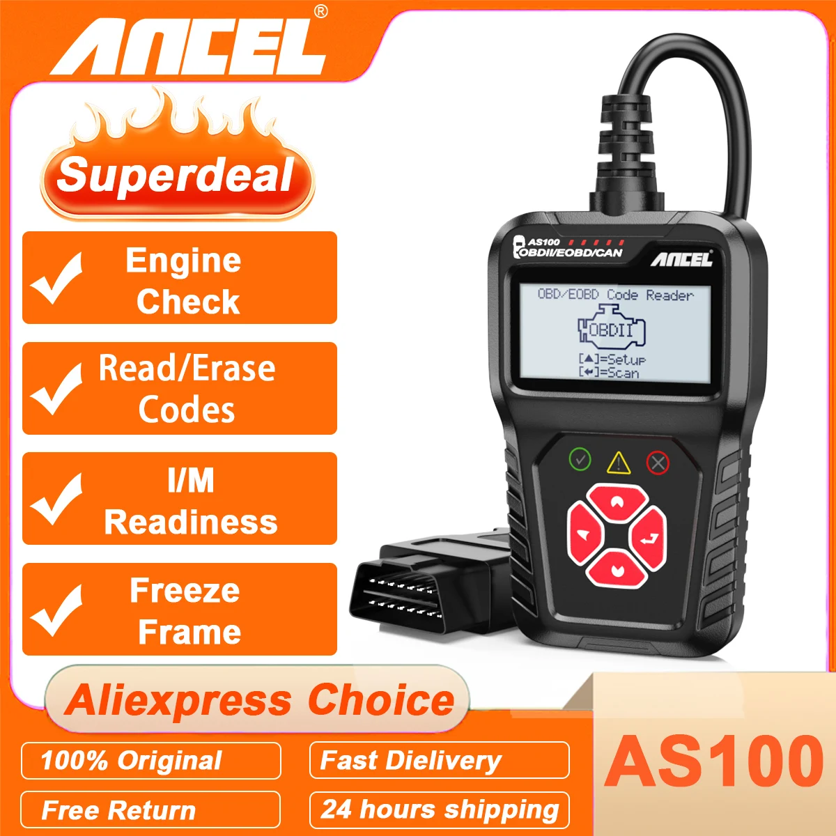2025 ANCEL AS100 OBD2 lecteur de Code moteur OBD 2 Scanner moteur analyse lecture Code effaçable Code outil de Diagnostic automatique