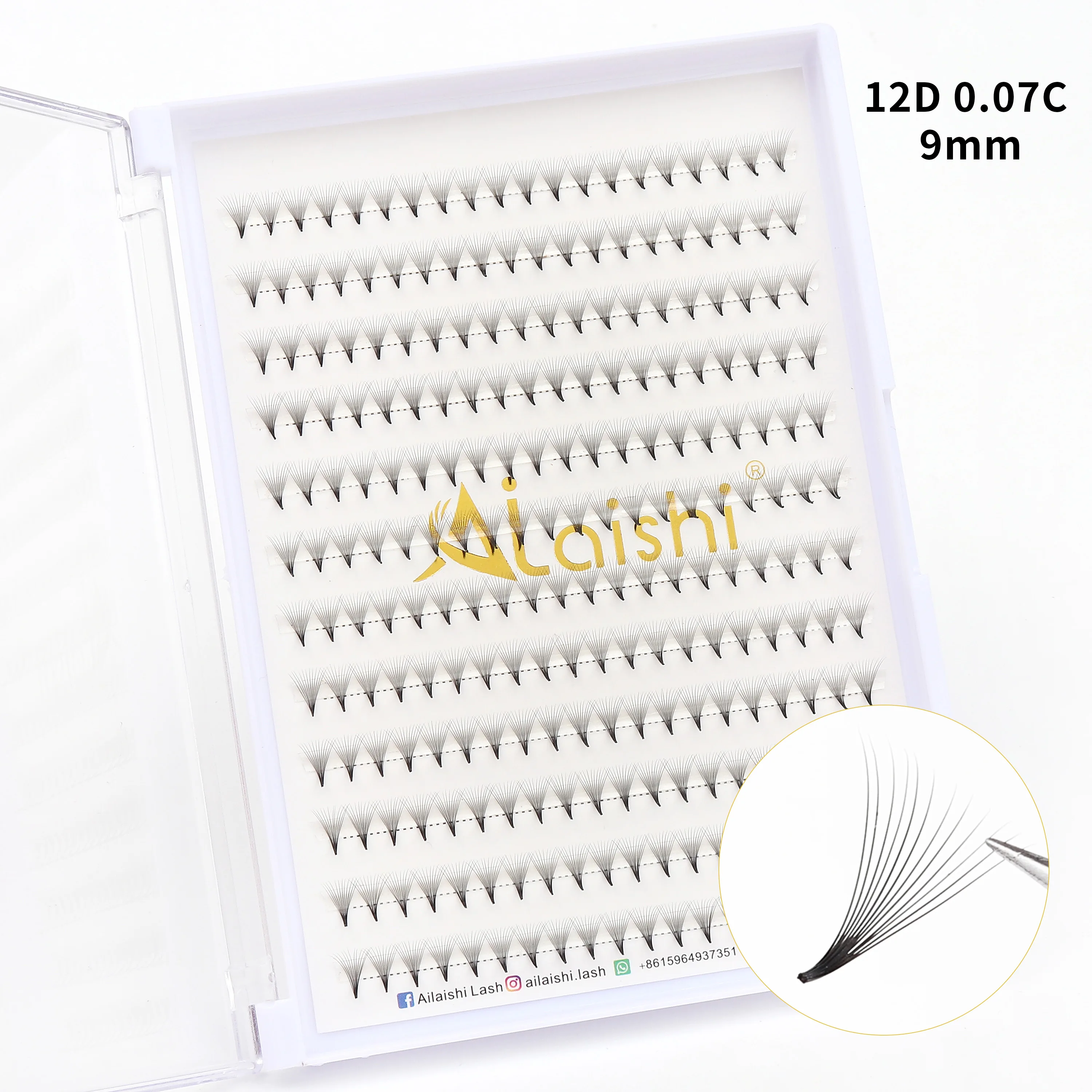 12D Spitze Basis Falsche Wimpern, C/D Curling Dicke Wimpern, Vorgefertigte Fächer Wimpernverlängerung Image