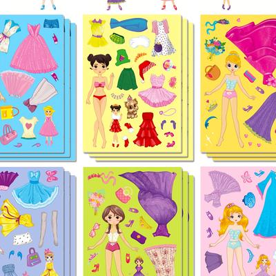 "6/18 Sheets 8.3""x5.9"" Dress Up Your Own Doll Stickers With Pretty Various Evening Dress Jewelry Bag And Shoes, Party Favors Supplies, Holiday Gifts, Diy Crafts Easter Gift"