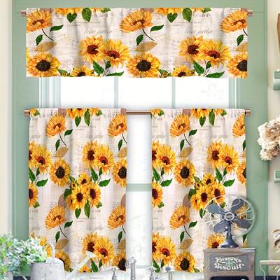 3pcs Kitchen Curtain Set Curtain Tiers Valance Sunflower Short Curtain Waterproof And Oil-proof Small Curtain For Living Room Office Home Decor
