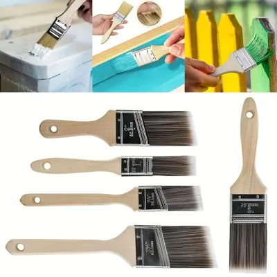 5-Piece Professional Wood Paint Brush Set Wooden Painting Flat Angled Brush DIY Decorative Tool For