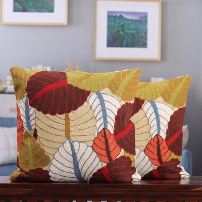 'Leafy-Patterned Multicolor Cotton Cushion Covers ...