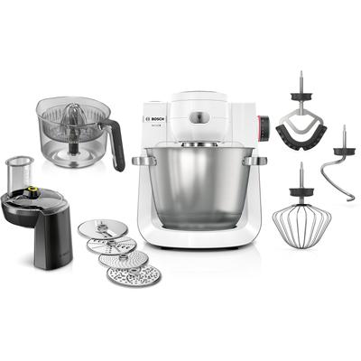 BOSCH Küchenmaschine "Serie 6 MUMS6EW24D, Durchlaufschnitzler, Edelstahlschüssel, weiß", weiß, B:32cm H:33cm T:38cm, Küchenmaschinen, 7 Stufen, 4 Scheiben, Zitruspresse, Knethaken/Rühr-/Silikonbesen Image