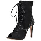 QIQOCCR Women's Stiletto High Heel Professional Dance Boots Sexy Comfortable Peep-toe Lace-up Mid Calf Boots Modern Jazz Latin Ballroom Dance Shoes With Zipper (Color : Black, Size : 6)