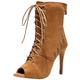 QIQOCCR Women's Stiletto High Heel Professional Dance Boots Sexy Comfortable Peep-toe Lace-up Mid Calf Boots Modern Jazz Latin Ballroom Dance Shoes With Zipper (Color : Brown, Size : 5.5)