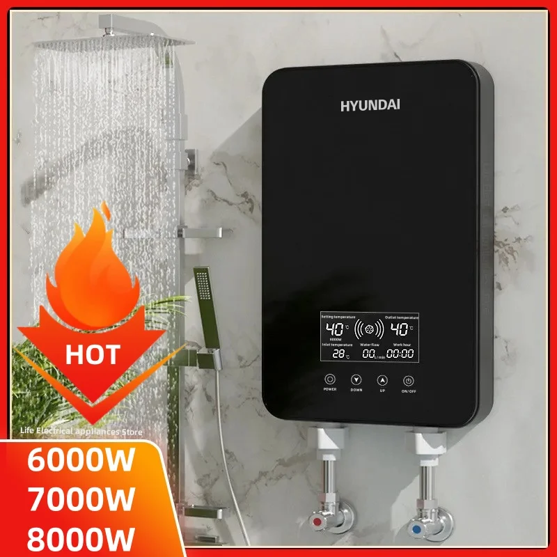 Scaldabagno elettrico intelligente Scaldabagno senza serbatoio Macchina da bagno veloce per uso domestico Appartamento Hotel Bagno Doccia Calda Display inglese a LED Regolazione della potenza della