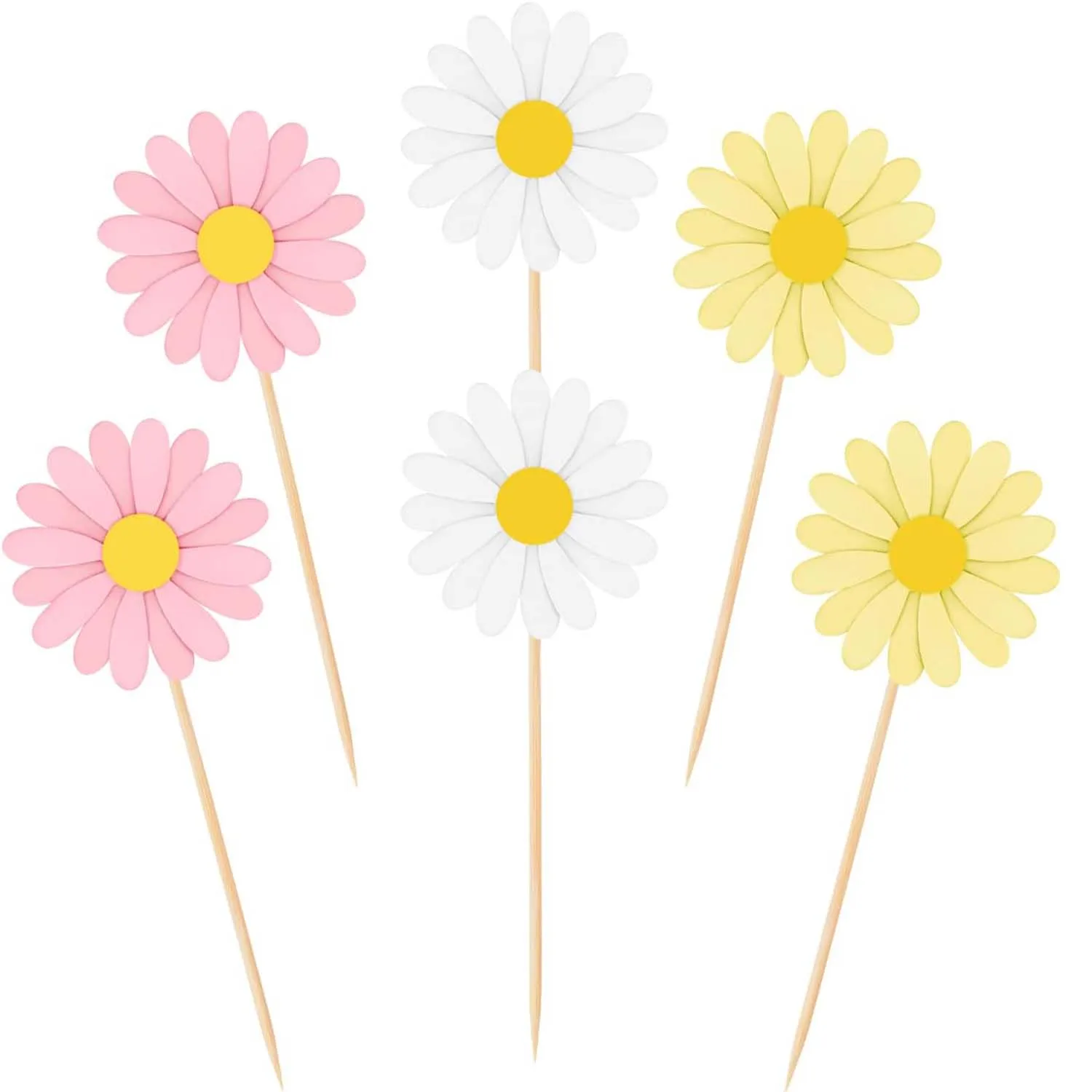 36 Stück Gänseblümchen rosa Blumen kuchen Topper Zahnstocher Chrysantheme Cupcake Topper Frühling Gänseblümchen Blumen kuchen Picks für Geburtstags zubehör Image