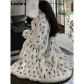 Lautaro-Manteau long en fausse fourrure pour femme revers moelleux coloré noir et blanc