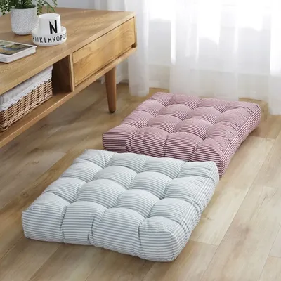 Großes Sitzkissen, gestreift, quadratisches Bodenkissen, moderner Bürostuhl, Meditationskissen, Image