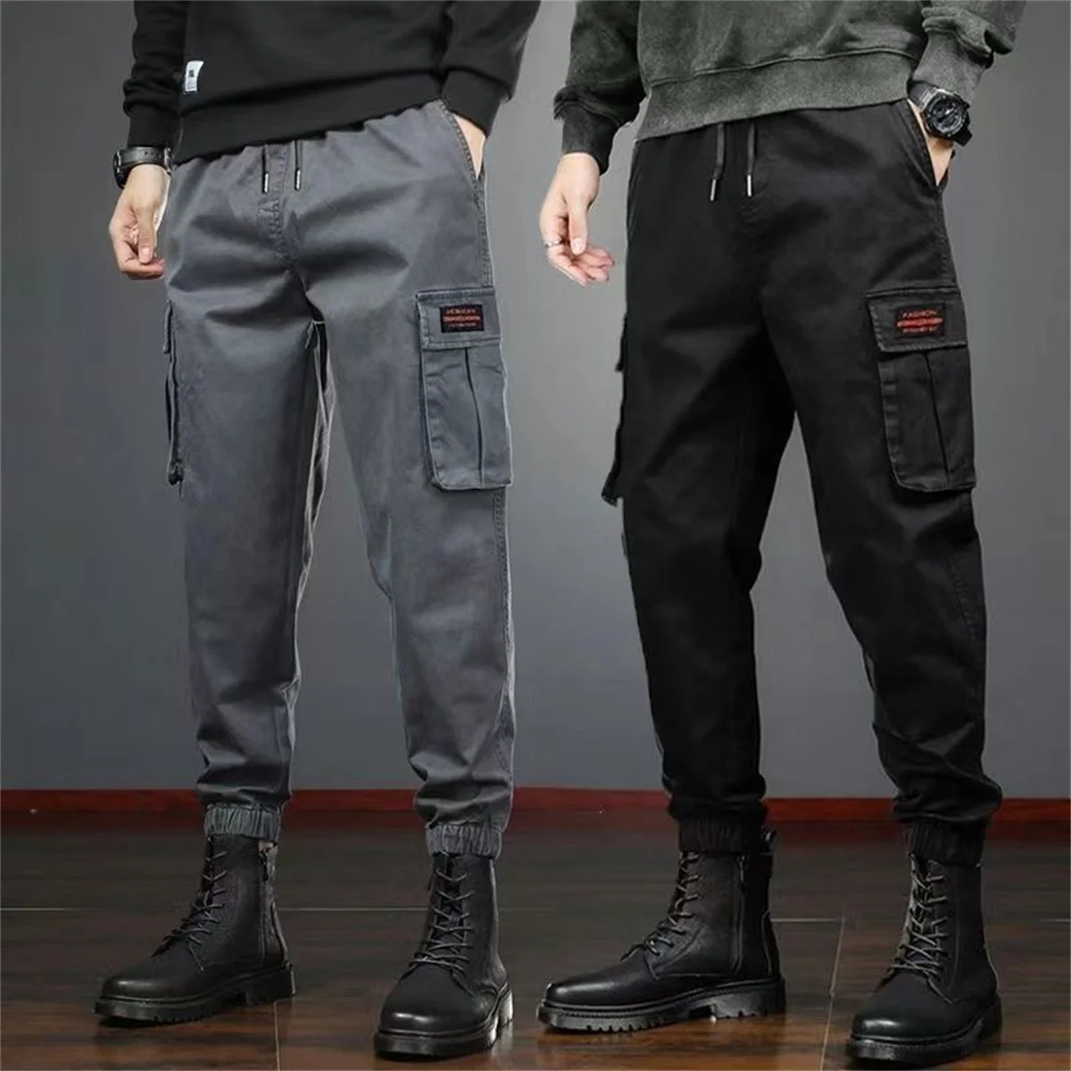 Mode Hip Hop Arbeitskleidung Hosen für Männer Lose Gestellte Sport Hosen Sommer Harajuku High Street Cargo Hosen Männer Schwarz Grau