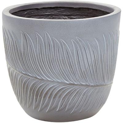 Blumentopf Grau Ton und Glasfaser Rund 28 x 28 x 16 cm mit Palmen Muster Anik-Optik Modern Outdoor Image