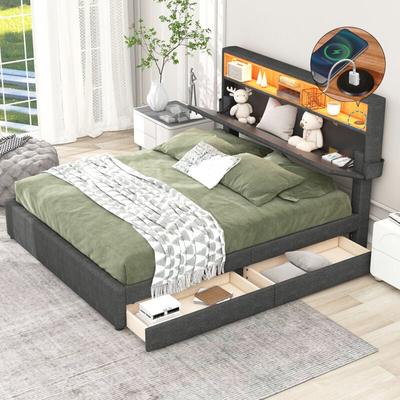 Polsterbett Doppelbett Stauraumbett mit Lattenrost ohne Matratze (Beige, 140x200cm), mit aufladen Image