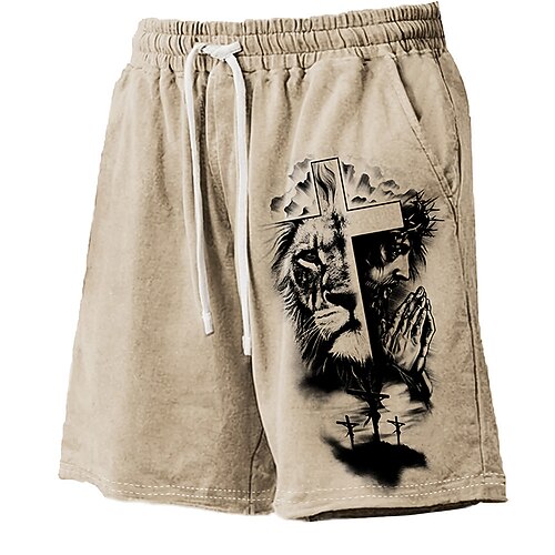 Herren Tiermotiv Löwe Kreuz Badehosen Badeshorts Boardshorts Mittlere Taille Hawaiianisch Lässig Ferien Strand Kordelzug mit Mesh-Futter Elastischer Bund Designer Bekleidung Image