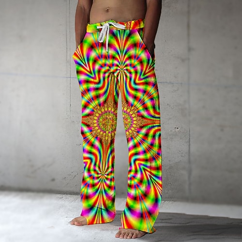 Herren Hosen Hose Mittlere Taille Kordelzug Elastischer Bund Hawaiianisch Ferien Strände Gerade Hosen Sommer Frühling Herbst 3D-Druck Schwarz Gelb Rot Image