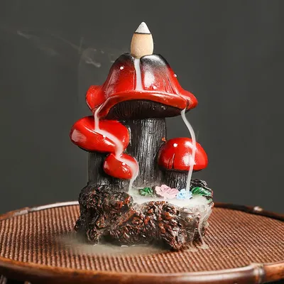 Resin Mushroom Waterfall Backflow Incense Burner Flowers Pond Incense Holder for Home Relaxation