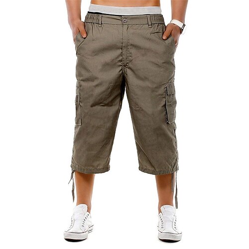 Herren Taktische Shorts Cargo Shorts Kurze Hosen Caprihose Knopf Elastische Taille Multi Pocket Glatt tragbar Wadenlänge Outdoor Täglich Campen und Wandern Modisch Klassisch Schwarz Blau Image
