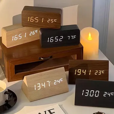 Alarm Clock with Temperature Wooden LED Digital Bedside Clock USB/AAA Powered Desperadoes Electronic