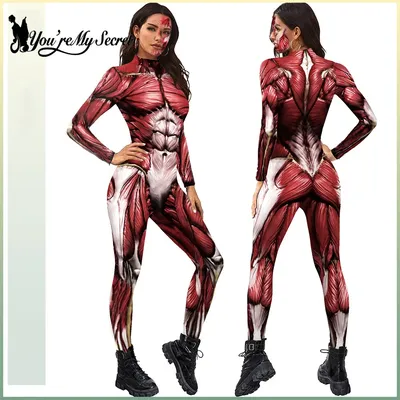 [You're My Secret] Halloween Cosplay Costumes for Men Women 3D Printed Muscle Elastic Human Anatomy Body Bodysuit Jumpsuit