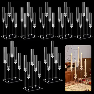 Candle Holder Crystal Taper Candlestick 8 Set with Rectangular Base Party Table Wedding Centerpieces