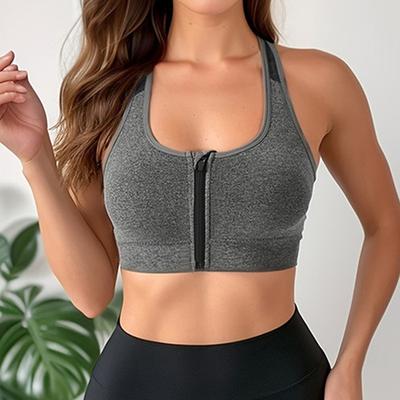 Women's Light Support Sports Bra Running Bra Racerback Open Back Bra Top Padded Fitness Leisure Sports Running Breathable Lightweight Soft Black Gray Solid Colored