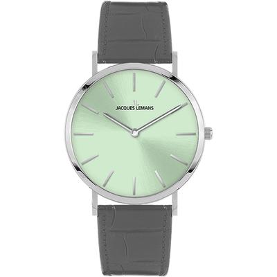 Quarzuhr JACQUES LEMANS "Nizza", grau (grau, hellgrün), Armbanduhren, Damen, Armbanduhr, Damenuhr, Edelstahlarmband, Glas mit Saphirbeschichtung Image