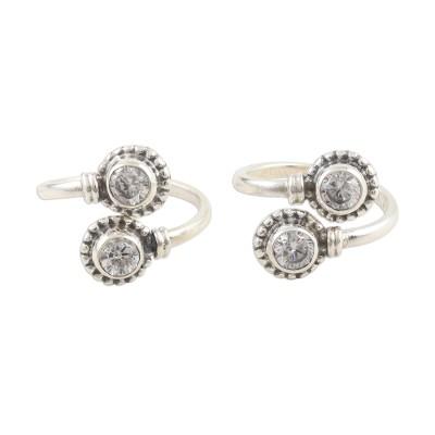 Shimmering Charm,'Handmade Sterling Silver Cubic Zirconia Toe Rings (Pair)'