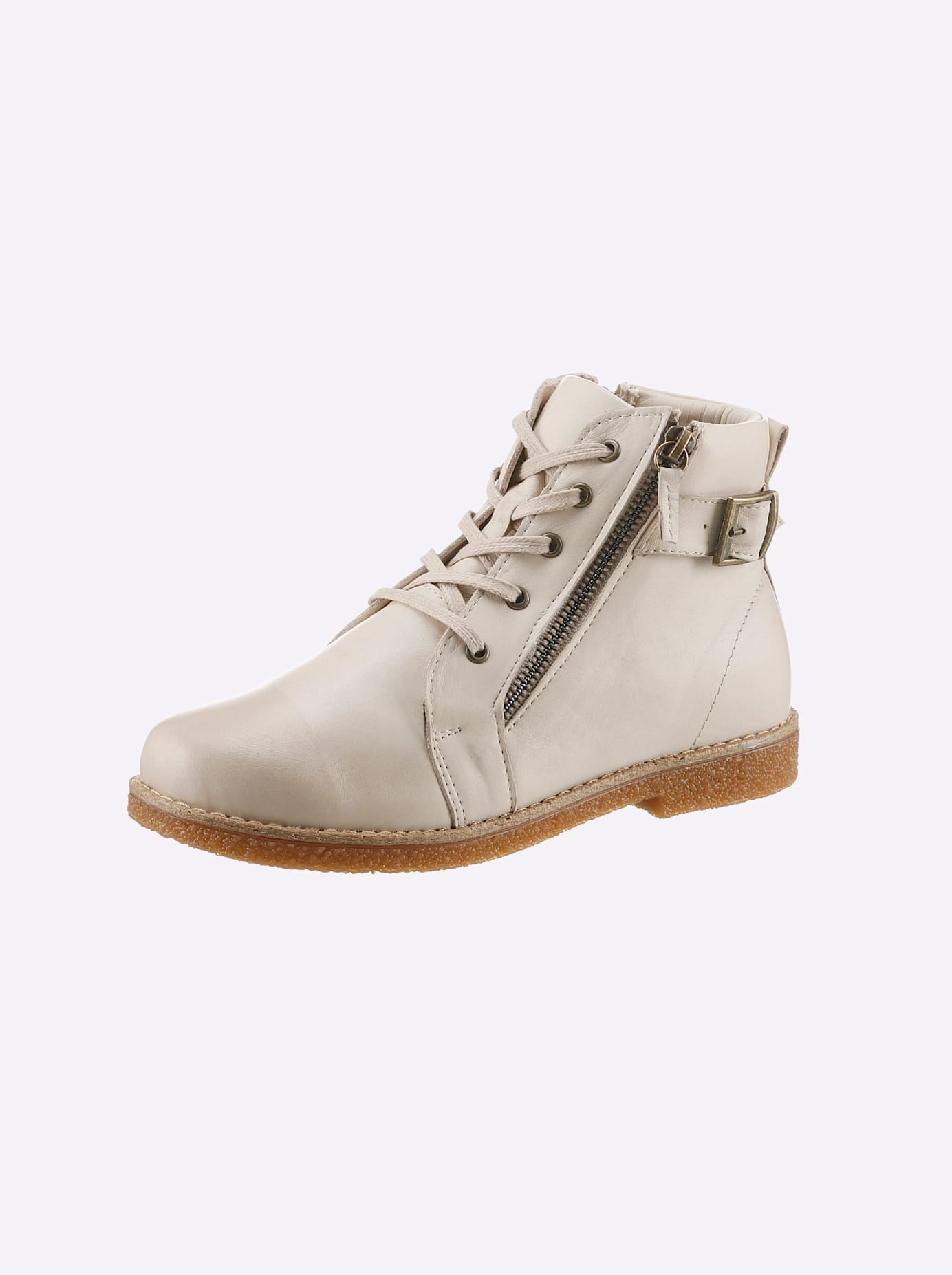 Schnürstiefelette ANDREA CONTI, Damen, Gr. 38, beige (créme), Glattleder, Leder, Schuhe Schnürstiefelette