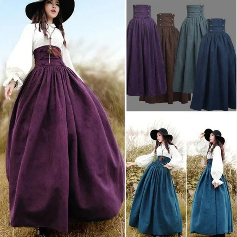 Vintage Mittelalterliche Renaissance Cosplay Kostüme Disfraz Vikingo Mujer Rock Frauen Halloween Karneval Dress Up Party Big Swing