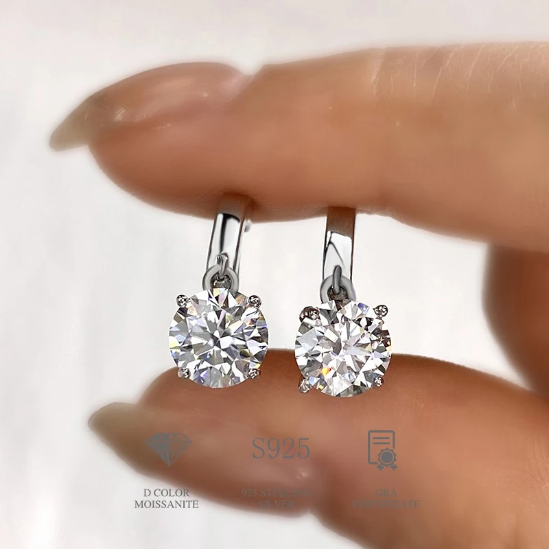 Dw Luxus 1ct Moissan ite Diamant Creolen für Frauen echte 925 Sterling versilbert 18 Karat Weißgold Hochzeit edlen Schmuck Image