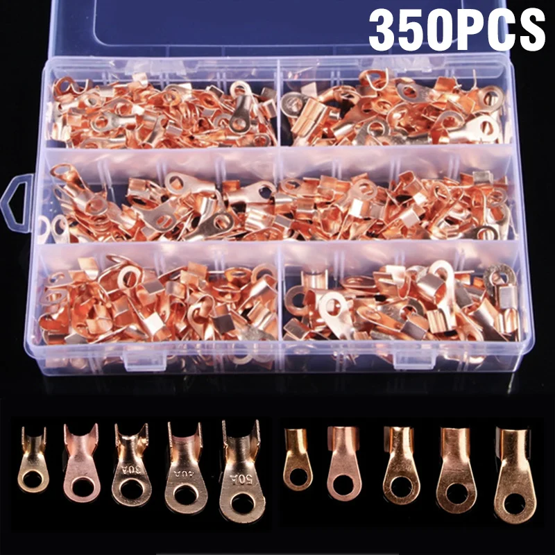 70/160/280/350PCS 10A-50A Offene Crimp Ring Stecker OT Kabel Elektrische Draht Terminal Kupfer Lugs terminal Anschlüsse Kit Image