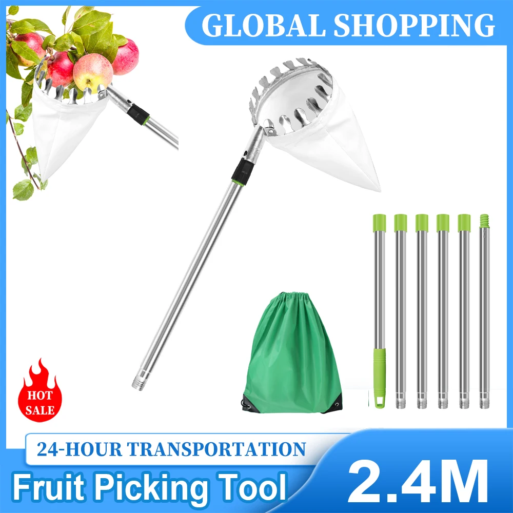 Metall Obst Picker Obstgarten Gartenarbeit Apfel Pfirsich Hohe Baum Pflücken Werkzeuge Obst Catcher Sammlung Beutel Bauernhof Garten Liefert Image