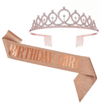 2pcs Birthday Crown With Birthday Girl Sash Rhines...